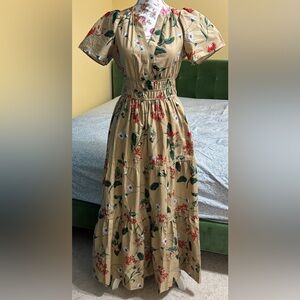 Anthropologie Somerset Maxi Dress Tan Floral Pattern Size X-Small MSRP $168 NWOT